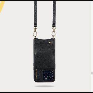 Pebble Leather Crossbody Bandolier in Black/Gold